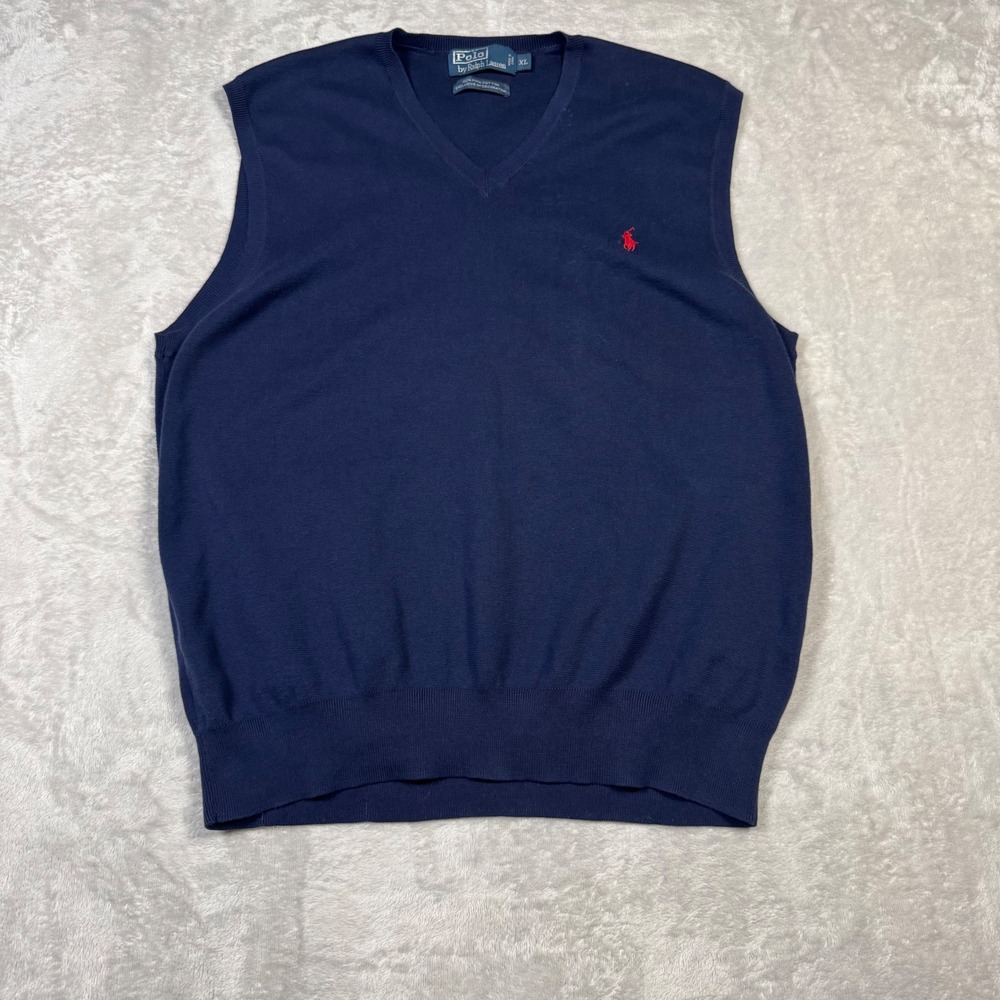 Polo Ralph Lauren Mens Navy V Neck Pima Cotton Sweater Vest XL Preppy